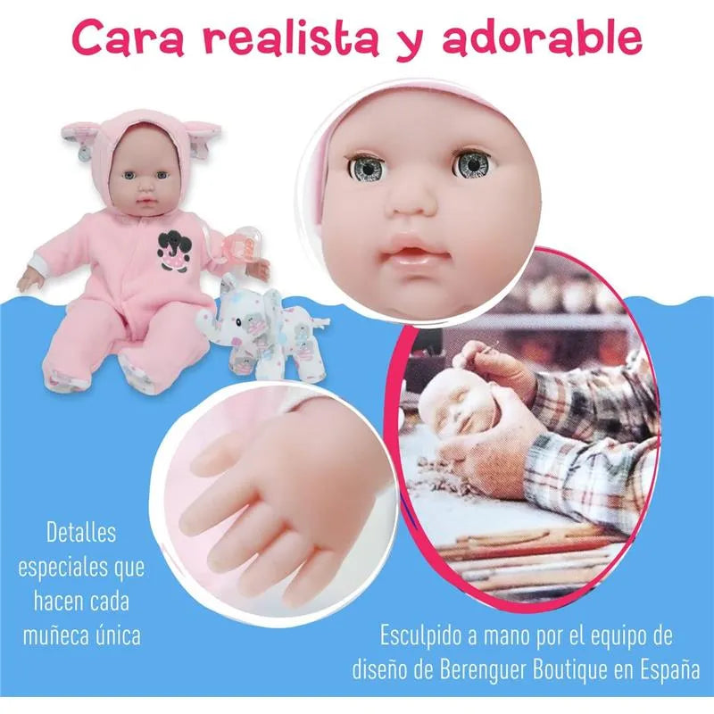 Jc Toys - Berenguer Boutique Soft Body Baby Doll Open/Close Eyes. Animal Theme Pink. Window Box Image 3