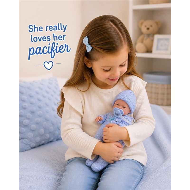 JC Toys Mini La Newborn 9.5 All-Vinyl Baby Doll in Blue Knit Onesies Image 2