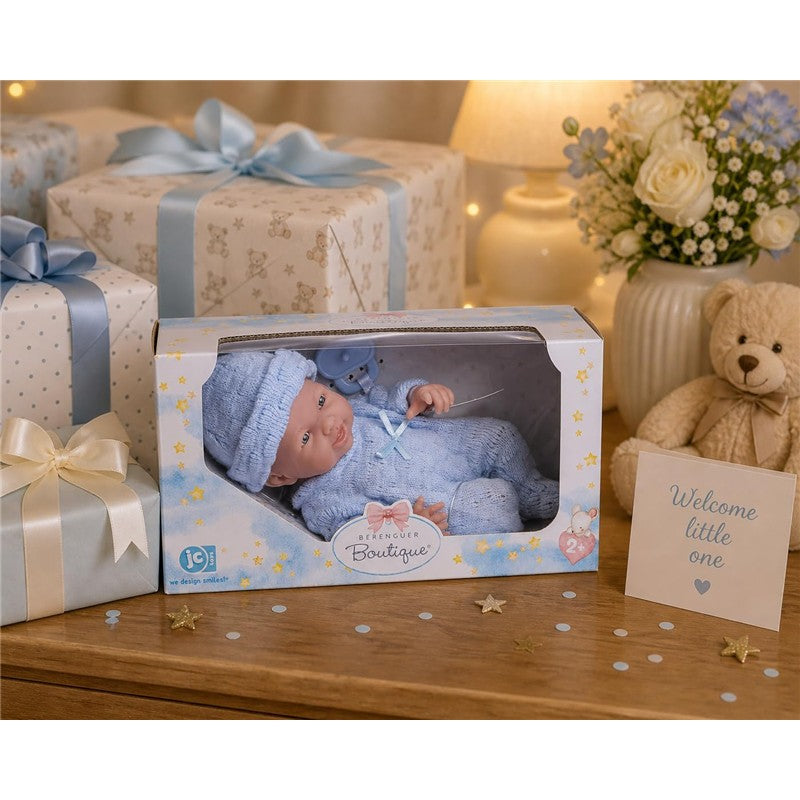 JC Toys Mini La Newborn 9.5 All-Vinyl Baby Doll in Blue Knit Onesies Image 7