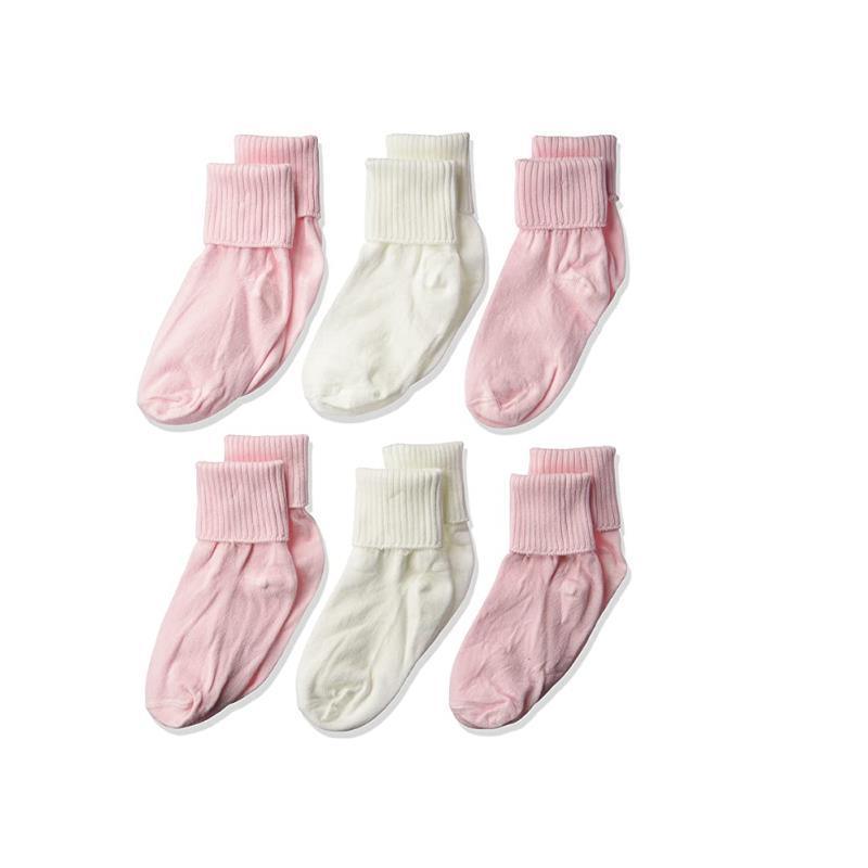 Jefferies Socks 6Pk Cotton Turn Cuff Light Pink & White Baby Girl Socks Image 2