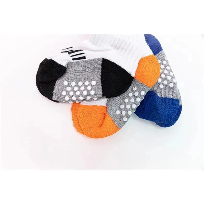 Jefferies Socks Non-Skid Seamless 3Pk Orange/Blue/Black Gripper Baby Socks Image 3