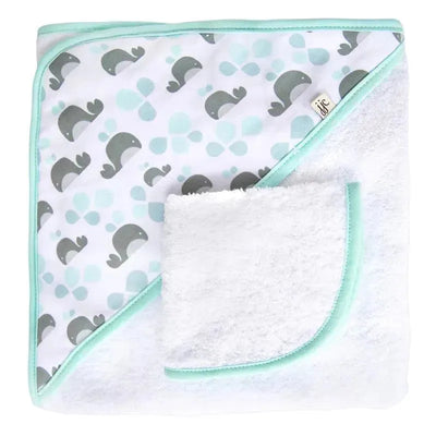 JJ Cole Hooded Towel, Aqua Whales Image 1