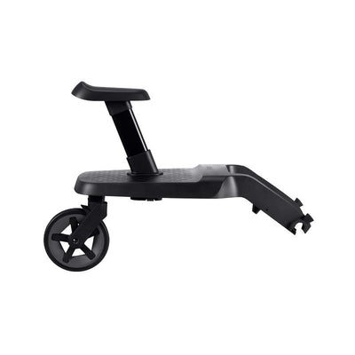 Footboard with seat for Joolz Aer² stroller, featuring a black seat, backrest, and wheeled base for easy attachment.
