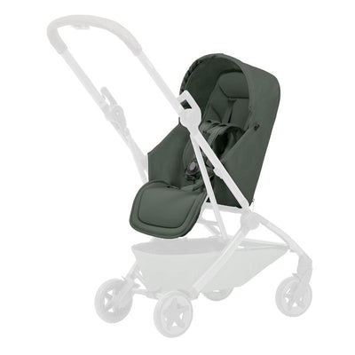Joolz Aer2 Nest-to-Seat accessory in dark green, designed for newborns to toddlers, with a padded seat and canopy.