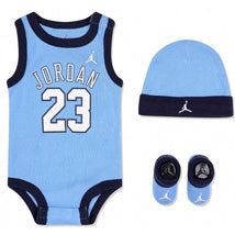 Jordan - Baby Boy Bodysuit, Hat & Booties Box Set, Blue, 6/12M Image 1