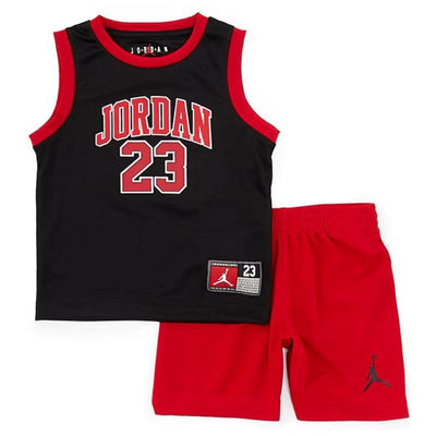 Jordan Baby Little Boys Sleeveless Jordan 23 Jersey Tank & Shorts Set, Black/Gym Red Image 1