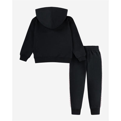 Little Kids Jordan MJ Flight MVP Set featuring a black hoodie with a hood and matching pants.