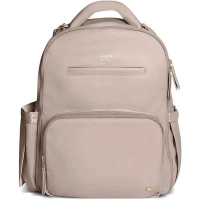 Taupe Jujube Classic Backpack featuring a sleek design, a front zip pocket, and side pocket for easy access.
