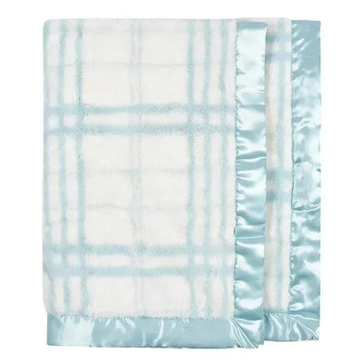 Just Born - Blue Plush Plaid Baby Blanket Image 1
