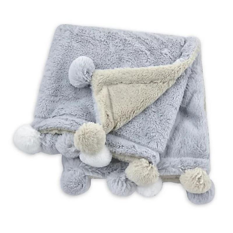 Just Born - Pom-Pom Plush Blanket, Grey Image 1