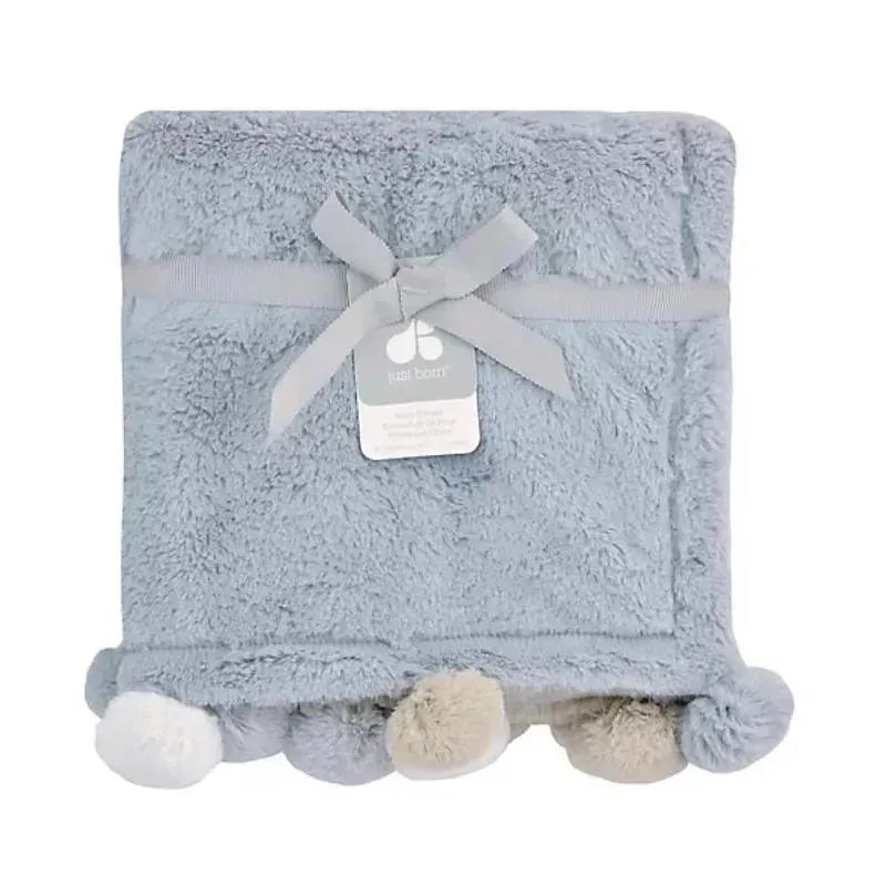 Just Born - Pom-Pom Plush Blanket, Grey Image 2