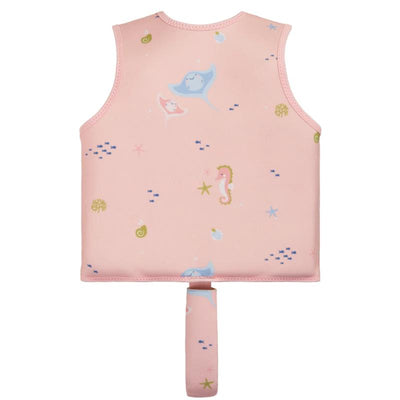 Kalencom Saro Swim Vest for kids in pink, featuring fun aquatic patterns like seahorses and starfish.