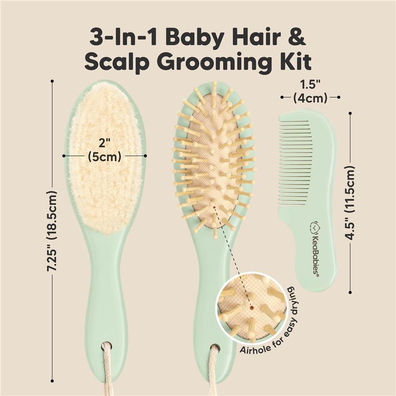 Keababies - Hair Brush & Comb Set, Sage Image 2