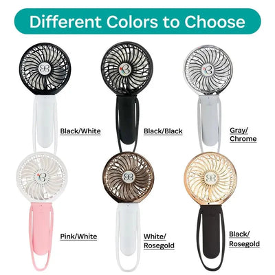 Portable Kidco 3 Speed Turbofan in various colors including Black/Rose Gold, showcasing design and color options.