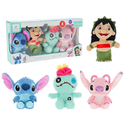 Disney Baby Lilo & Stitch 4-piece plush set includes Scrump, Stitch, Angel, and Lilo stuffed animals in a gift box.