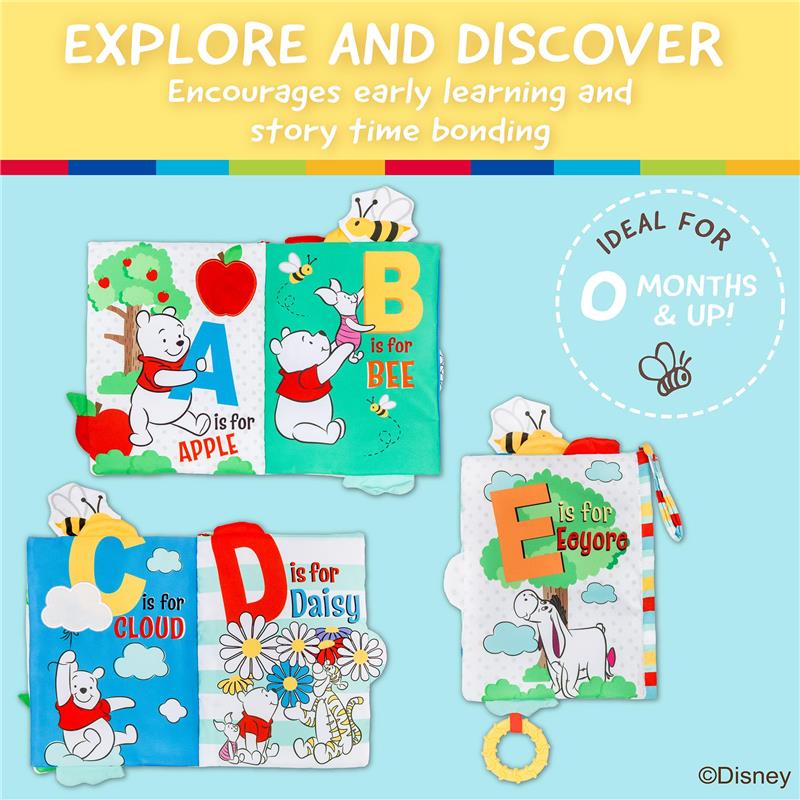KIDS PREFERRED - Disney Baby Winnie The Pooh Deluxe Soft Book Abc's with Pooh On-The-Go Sensory Books for Babies with Crinkle Pages Image 3
