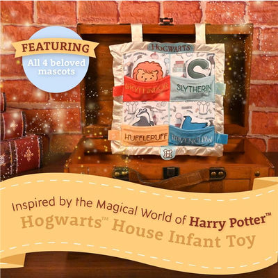 Activity toy featuring Hogwarts House designs with mascots for Gryffindor, Hufflepuff, Ravenclaw, and Slytherin.