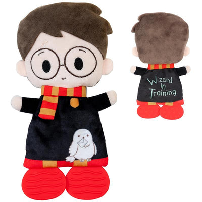 Harry Potter plush security blanket featuring a child-like character in glasses, a black robe, and a striped scarf.
