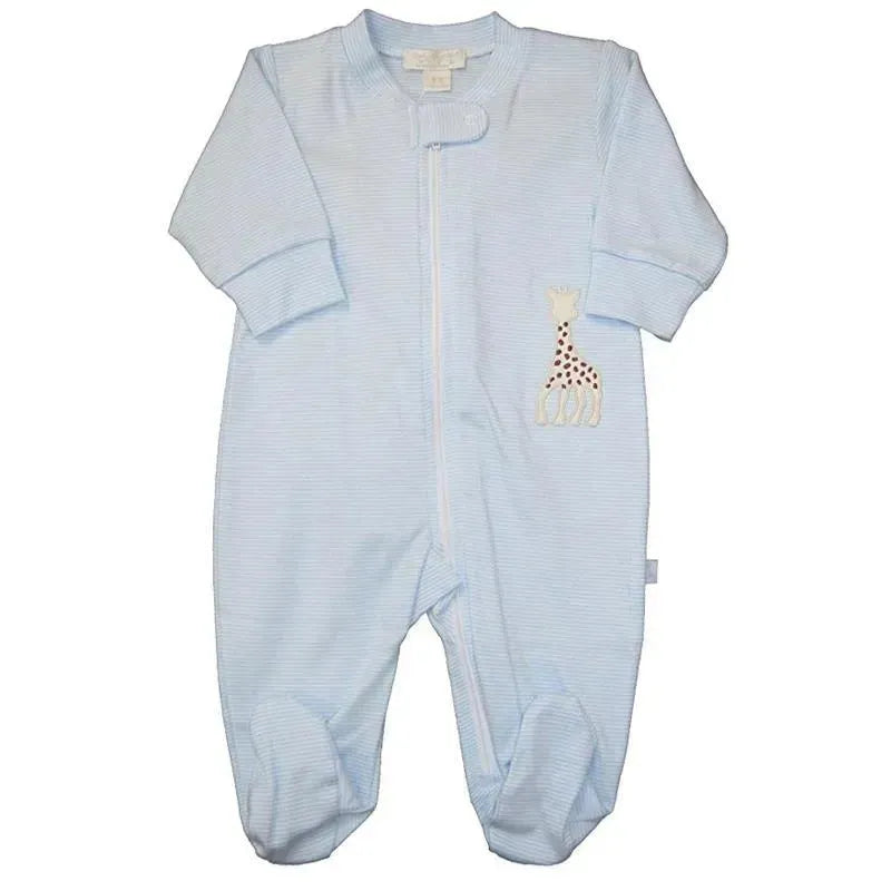 Kissy Kissy - Baby Boy Stripe Footie With Zipper Sophie La Girafe, Light Blue Image 1