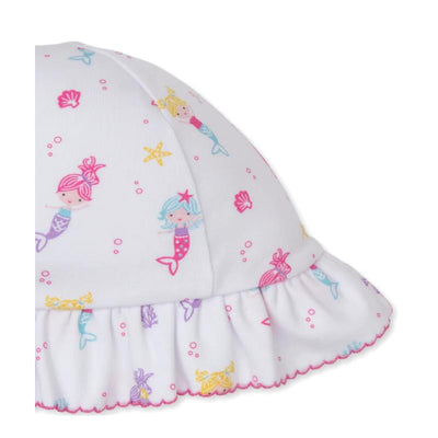 Kissy Kissy Underwater Mermaids Floppy Hat featuring colorful mermaid patterns and a ruffled brim.