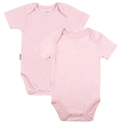 Kushies - 2 Pack Short Sleeve Bodysuit Pink Solid / Stripe Image 1
