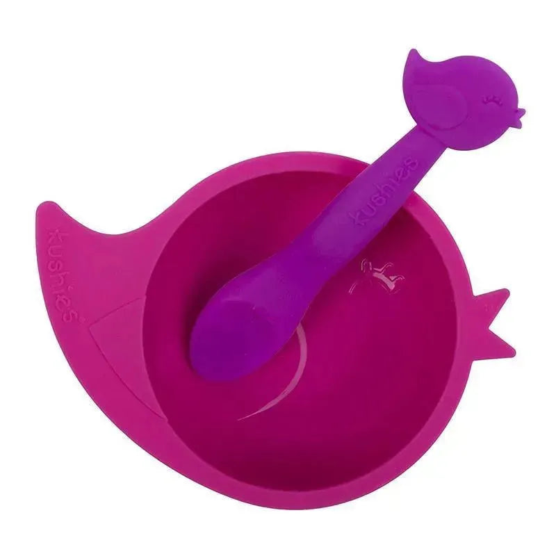 Kushies Baby Silibowl & Spoon Set, Girl Image 1