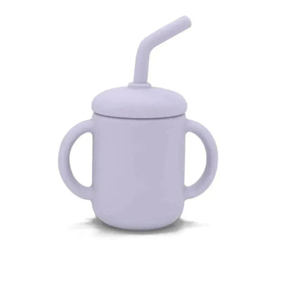 Sili Sippy Cup with Straw in violet lilac, featuring two handles and a cushioned lid for easy drinking.