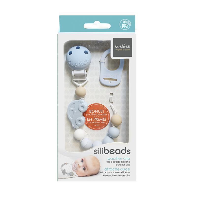 Kushies Silibeads Silicone Pacifier Clip - New Blue Car Image 2