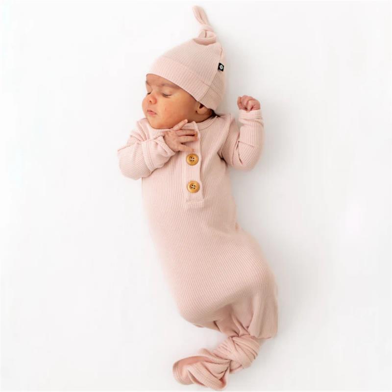Kyte Baby - Ribbed Knotted Gown With Hat Set In Blush Image 1