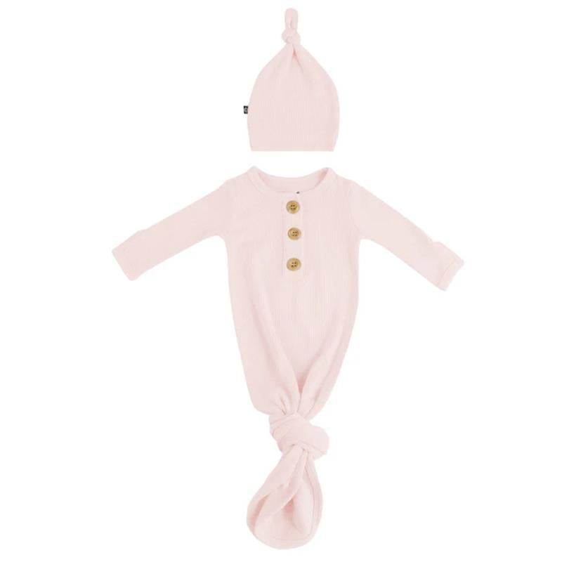 Kyte Baby - Ribbed Knotted Gown With Hat Set In Blush Image 2
