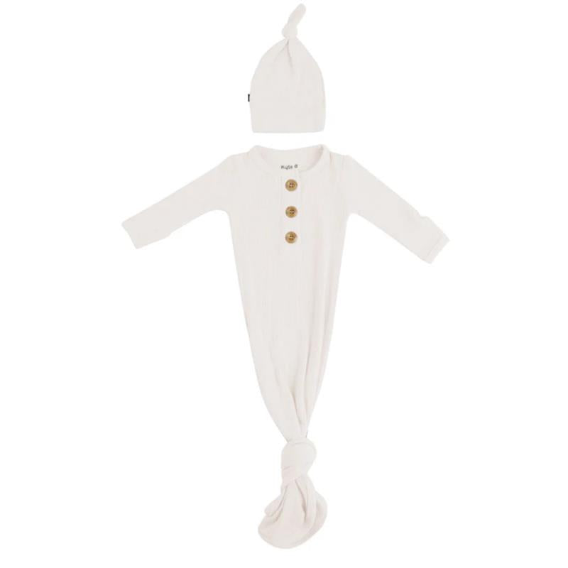 Kyte Baby - Ribbed Knotted Gown With Hat Set In Oat Image 2