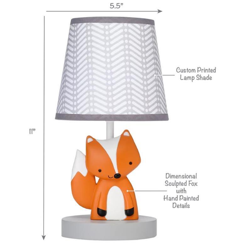 Lambs & Ivy - Acorn Gray/White/Orange Fox Nursery Lamp with Shade & Bulb Image 3