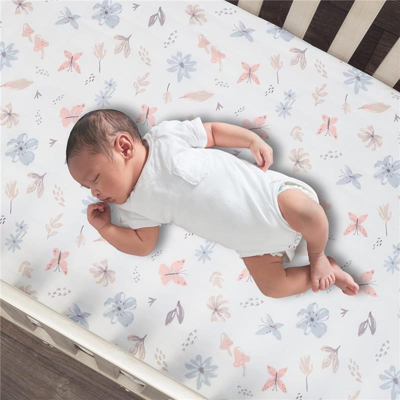 Lambs & Ivy - Baby Blooms Watercolor Floral/Butterfly Cotton Fitted Crib Sheet Image 4