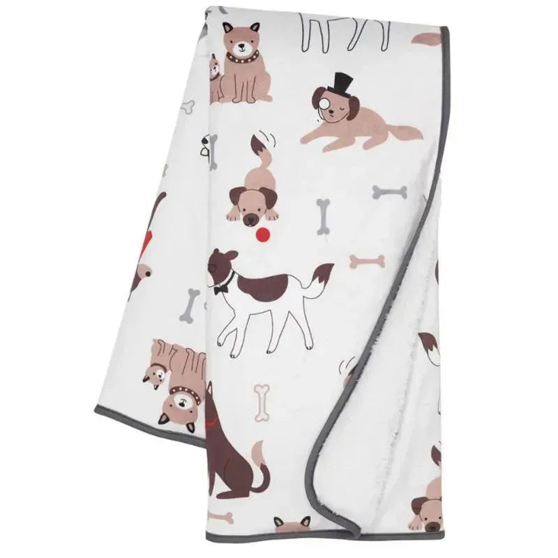 Lambs & Ivy - Bow Wow Dog/Puppy White Minky/Sherpa Fleece Soft Baby Blanket Image 1