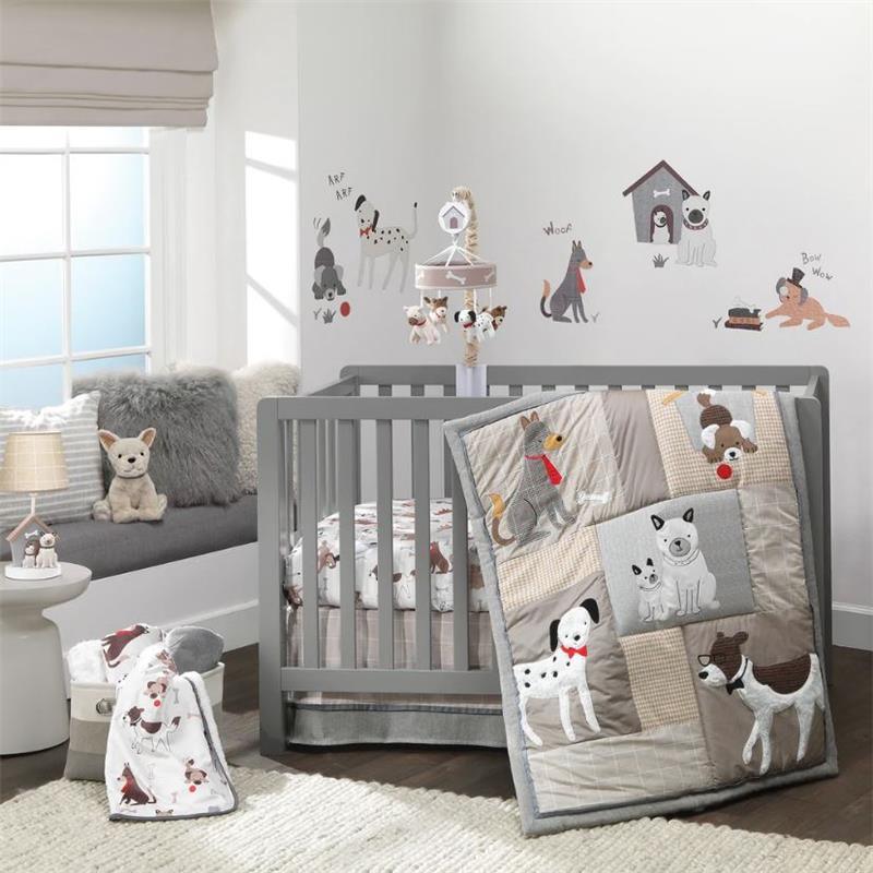 Lambs & Ivy - Bow Wow Gray/Tan Dog/Puppy Nursery 3Pk Baby Crib Bedding Set Image 1