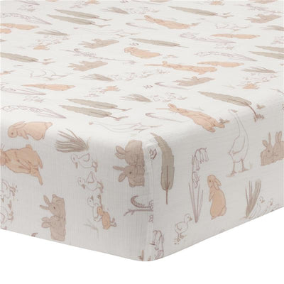 Lambs & Ivy Bunny Hop Organic Cotton Sheet, Muslin Image 1