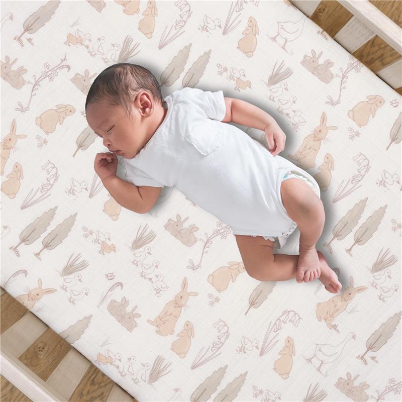 Lambs & Ivy Bunny Hop Organic Cotton Sheet, Muslin Image 2