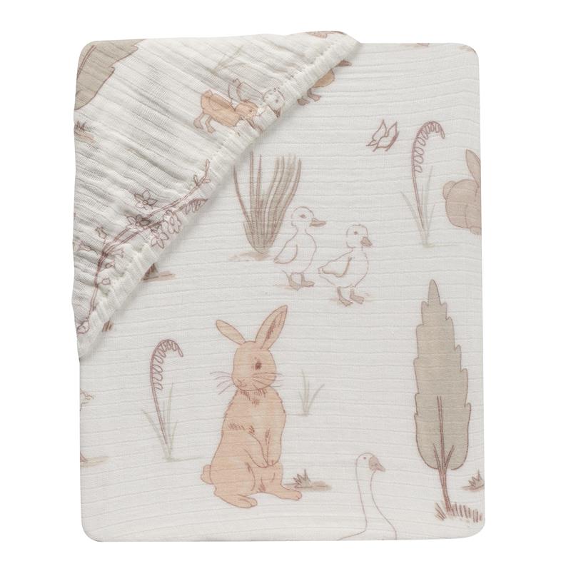Lambs & Ivy Bunny Hop Organic Cotton Sheet, Muslin Image 7