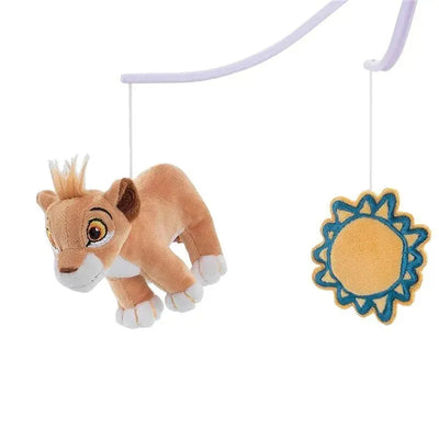 Disney Baby Lion King Adventure musical crib mobile features a plush lion and a sun, designed to entertain infants.
