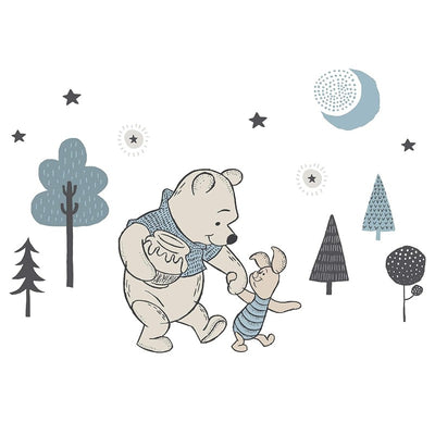 Lambs & Ivy Disney Forever Pooh Applique featuring Pooh and Piglet in a whimsical forest scene with trees and stars.
