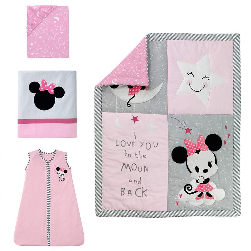 Lambs & Ivy Disney Minnie Mouse 4-Piece Crib Bedding Set, Gray/Pink Image 5