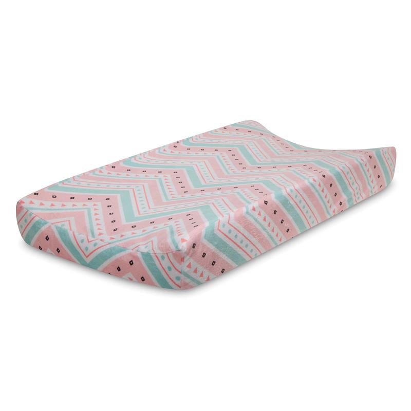Lambs & Ivy Little Spirit Changing Pad Cover, Coral/Teal Image 1