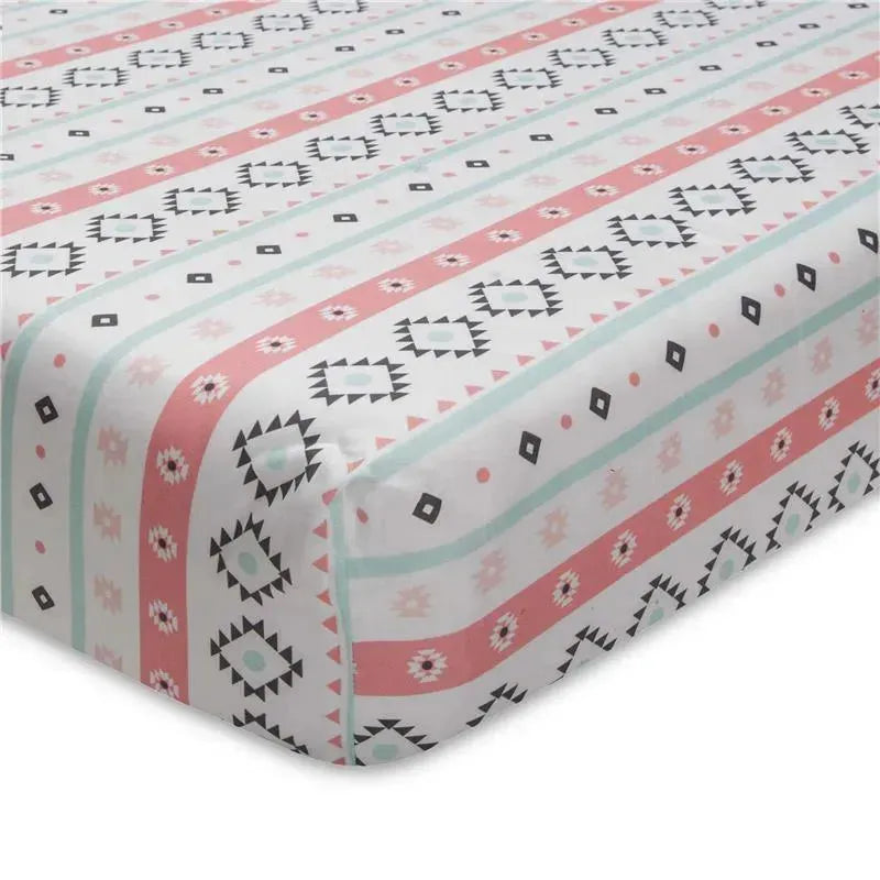 Lambs & Ivy Little Spirit Fitted Crib Sheet, Coral/Teal Image 1