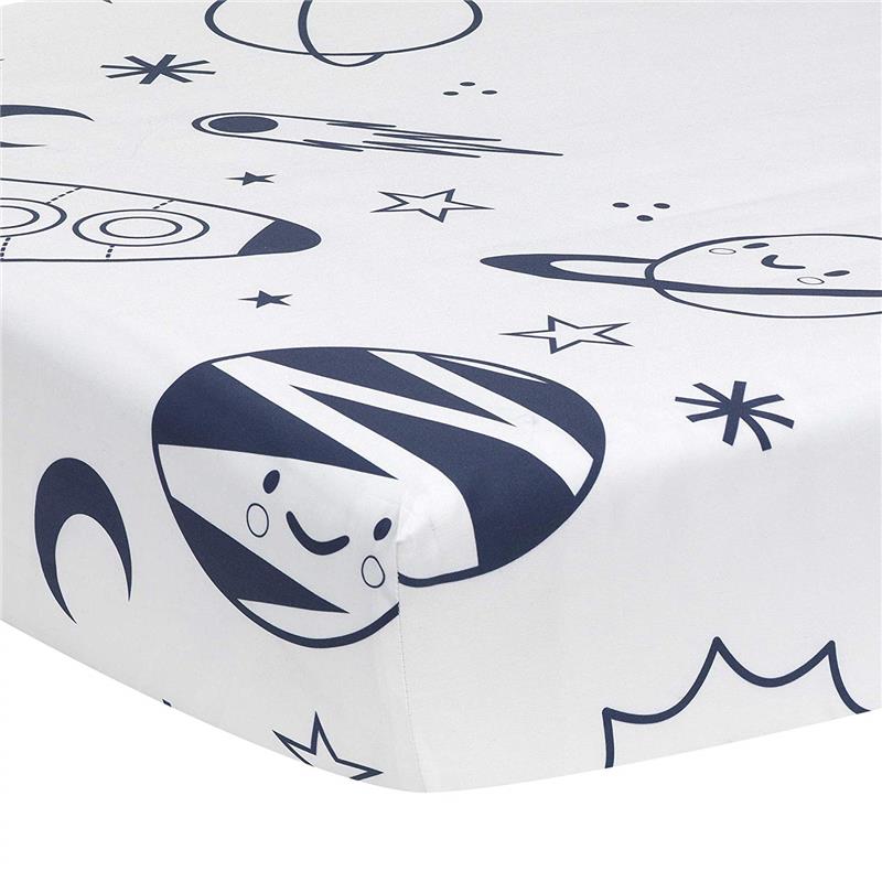 Lambs & Ivy Milky Way Fitted 100% Cotton Star Crib Sheet, Blue/White/Modern Image 1