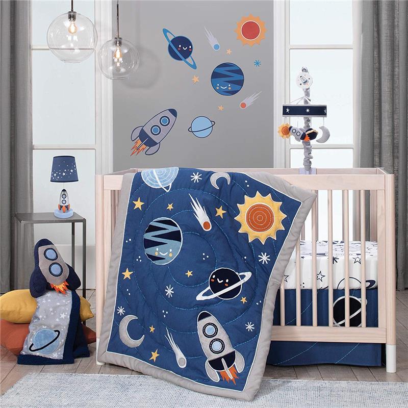 Lambs & Ivy Milky Way Fitted 100% Cotton Star Crib Sheet, Blue/White/Modern Image 7