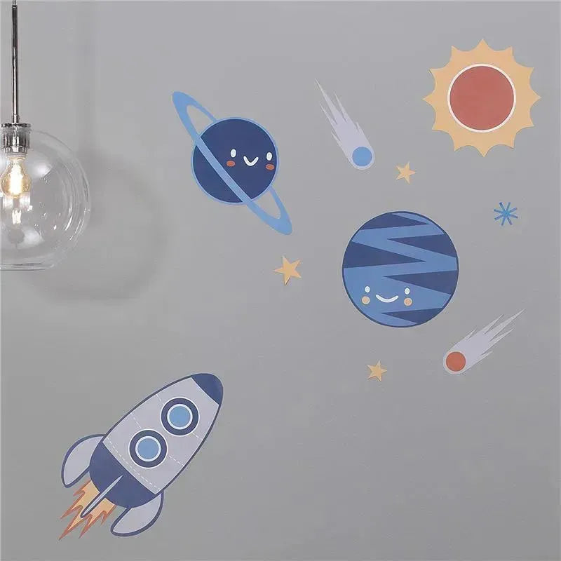 Lambs & Ivy Milky Way Space Galaxy 4-Piece Baby Crib Bedding Set in Blue & Gray Boy Image 2