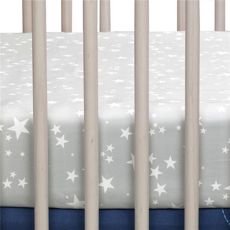 Lambs & Ivy Milky Way Space Galaxy 4-Piece Baby Crib Bedding Set in Blue & Gray Boy Image 5