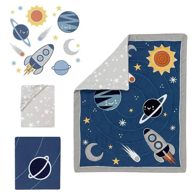 Lambs & Ivy Milky Way Space Galaxy 4-Piece Baby Crib Bedding Set in Blue & Gray Boy Image 8