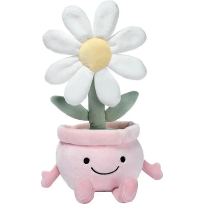 Plush flower pot with a smiling pink container and a large white daisy, perfect for nursery decor or playful design.