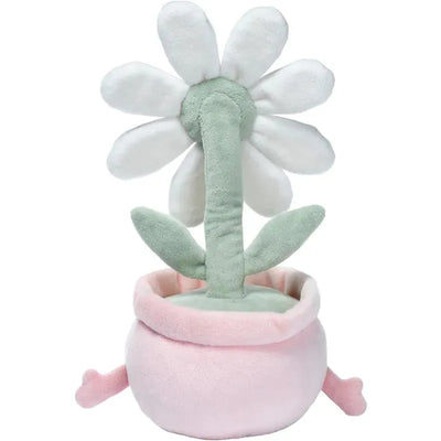 Plush flower pot toy featuring a green stem, white petals, and a soft pink pot with leaves. Ideal for nursery decor.